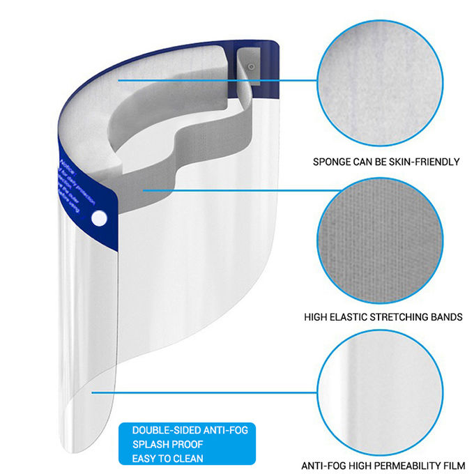 FDA CE 투명한 보호하는 안전성 플라스틱 보호는 버릴 수 있는 가득 찬 f안면 가리개 바이러스 방지 안개를 깨끗이 합니다